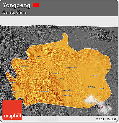 Political 3D Map of Yongdeng, darken, desaturated