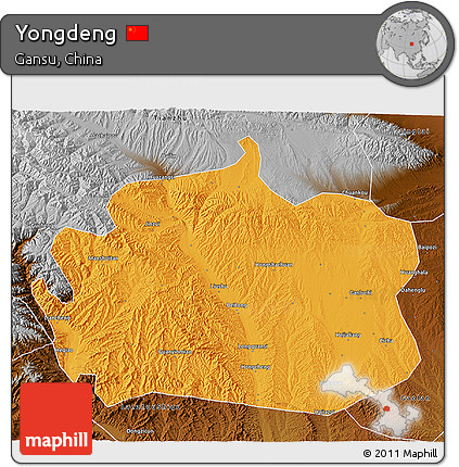 Political 3D Map of Yongdeng, physical outside