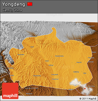 Political 3D Map of Yongdeng, physical outside