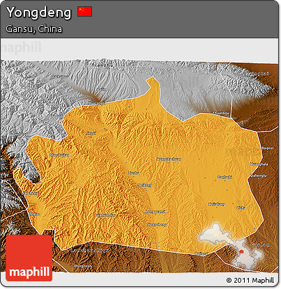 Political 3D Map of Yongdeng, physical outside