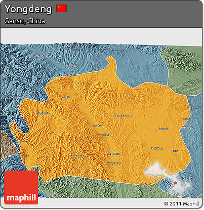 Political 3D Map of Yongdeng, semi-desaturated
