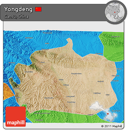 Satellite 3D Map of Yongdeng, political outside