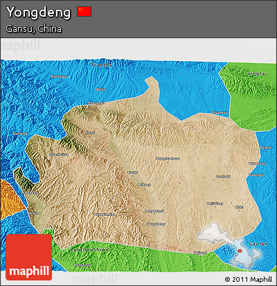 Satellite 3D Map of Yongdeng, political outside