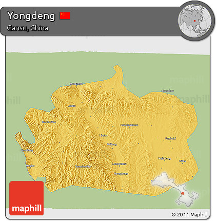 Savanna Style 3D Map of Yongdeng, single color outside