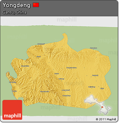Savanna Style 3D Map of Yongdeng, single color outside