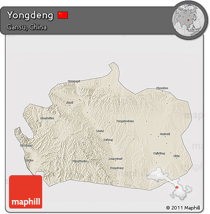 Shaded Relief 3D Map of Yongdeng, cropped outside