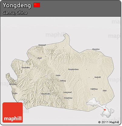 Shaded Relief 3D Map of Yongdeng, cropped outside