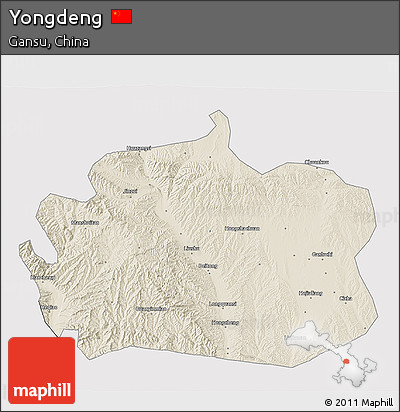 Shaded Relief 3D Map of Yongdeng, cropped outside
