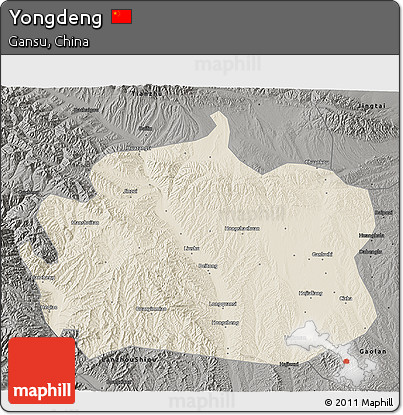 Shaded Relief 3D Map of Yongdeng, darken, semi-desaturated