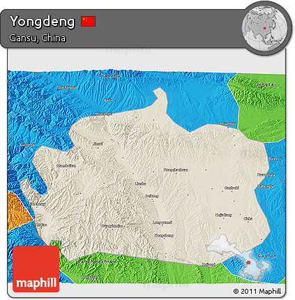 Shaded Relief 3D Map of Yongdeng, political outside