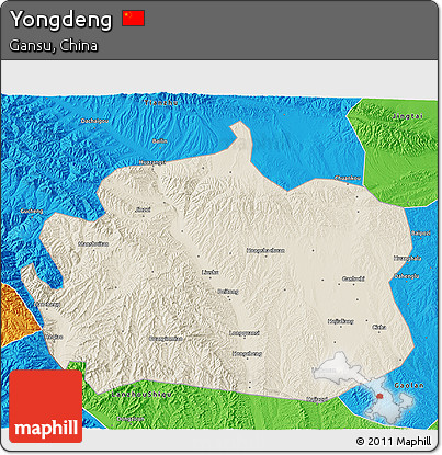 Shaded Relief 3D Map of Yongdeng, political outside