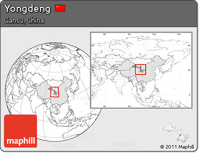 Blank Location Map of Yongdeng, highlighted country, highlighted parent region, within the entire country