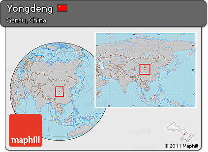 Gray Location Map of Yongdeng, within the entire country