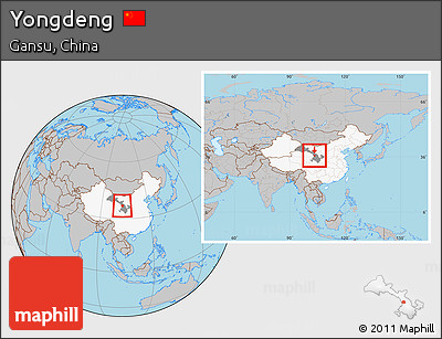 Gray Location Map of Yongdeng, highlighted country, highlighted parent region, within the entire country