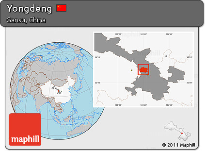 Gray Location Map of Yongdeng, highlighted country, highlighted parent region