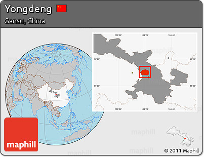 Gray Location Map of Yongdeng, highlighted country, highlighted parent region