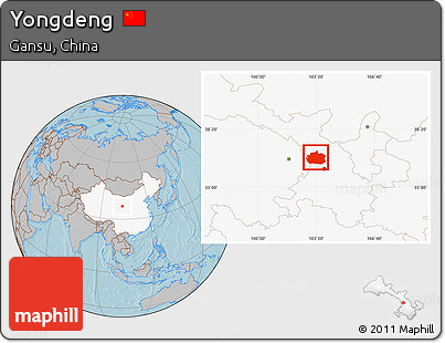 Gray Location Map of Yongdeng, highlighted country, hill shading