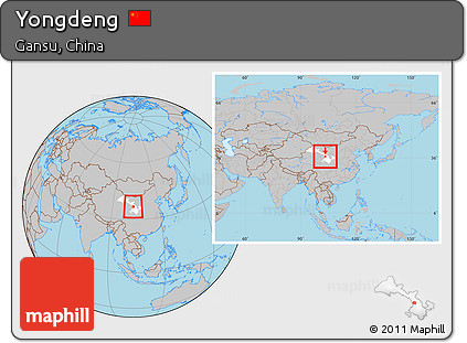Gray Location Map of Yongdeng, highlighted parent region, within the entire country