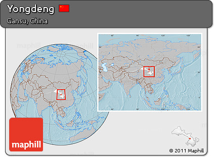 Gray Location Map of Yongdeng, highlighted parent region, within the entire country, hill shading