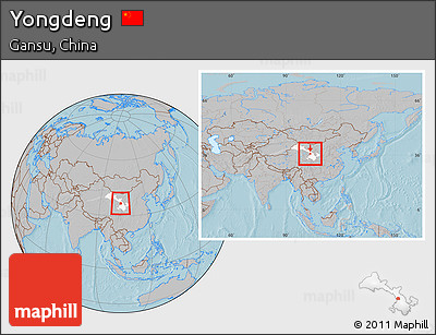 Gray Location Map of Yongdeng, highlighted parent region, within the entire country, hill shading