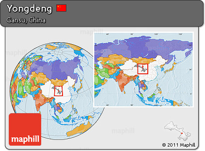 Political Location Map of Yongdeng, highlighted country, highlighted parent region, within the entire country