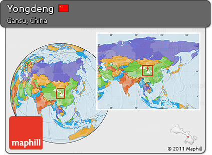 Political Location Map of Yongdeng, highlighted parent region, within the entire country