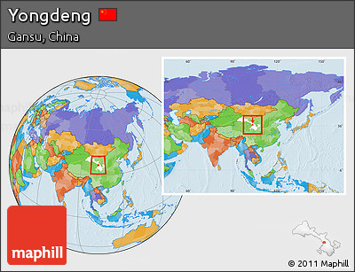 Political Location Map of Yongdeng, highlighted parent region, within the entire country