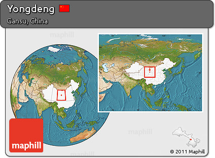 Satellite Location Map of Yongdeng, highlighted country, within the entire country