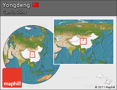Satellite Location Map of Yongdeng, highlighted country, within the entire country