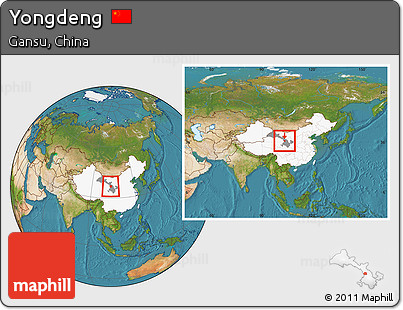 Satellite Location Map of Yongdeng, highlighted country, highlighted parent region, within the entire country