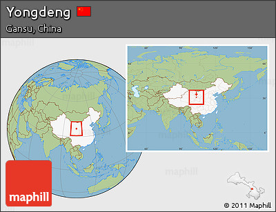 Savanna Style Location Map of Yongdeng, highlighted country, within the entire country