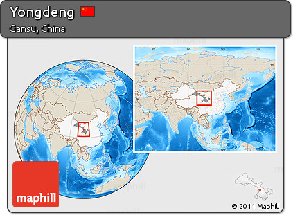 Shaded Relief Location Map of Yongdeng, highlighted country, highlighted parent region, within the entire country