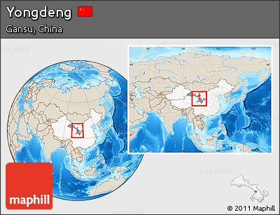Shaded Relief Location Map of Yongdeng, highlighted country, highlighted parent region, within the entire country