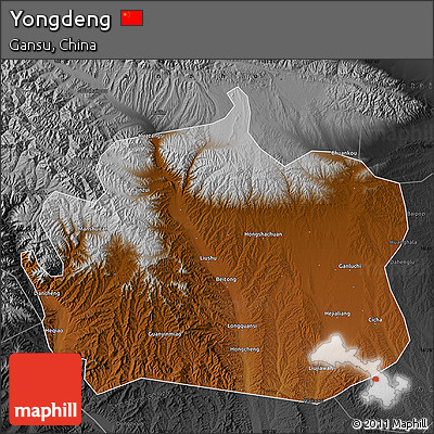 Physical Map of Yongdeng, darken, desaturated