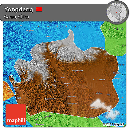 Physical Map of Yongdeng, political outside