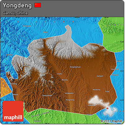 Physical Map of Yongdeng, political outside