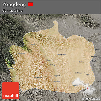 Satellite Map of Yongdeng, darken, semi-desaturated