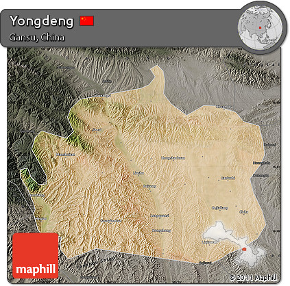 Satellite Map of Yongdeng, darken, semi-desaturated