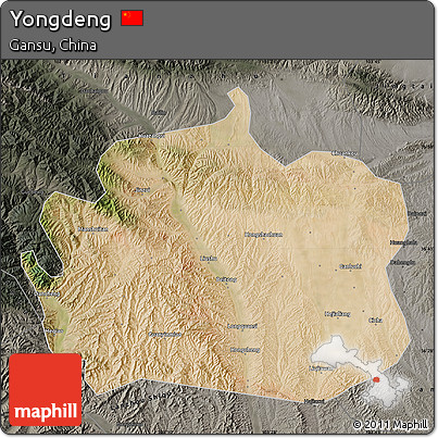Satellite Map of Yongdeng, darken, semi-desaturated