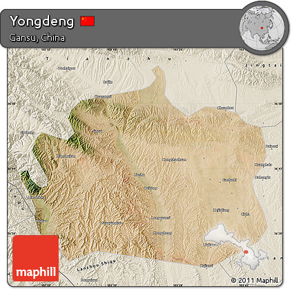 Satellite Map of Yongdeng, shaded relief outside