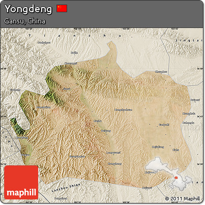 Satellite Map of Yongdeng, shaded relief outside