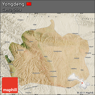 Satellite Map of Yongdeng, shaded relief outside