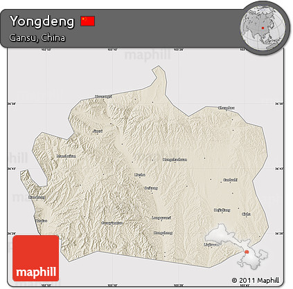 Shaded Relief Map of Yongdeng, cropped outside