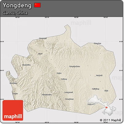 Shaded Relief Map of Yongdeng, cropped outside