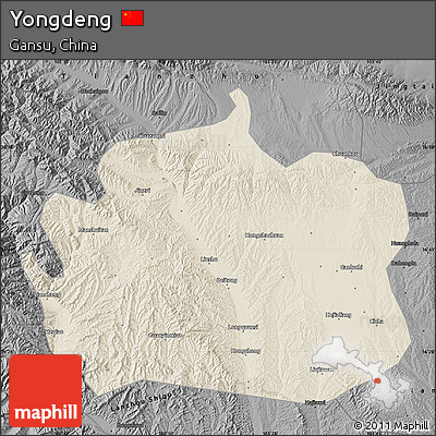 Shaded Relief Map of Yongdeng, darken, desaturated