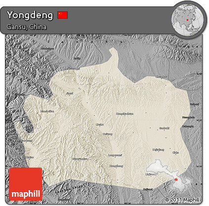 Shaded Relief Map of Yongdeng, darken, desaturated