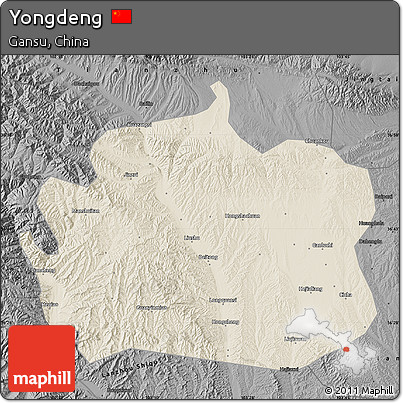 Shaded Relief Map of Yongdeng, darken, desaturated