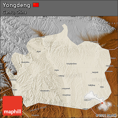 Shaded Relief Map of Yongdeng, physical outside