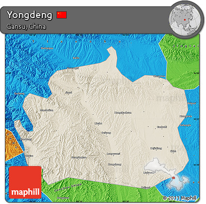 Shaded Relief Map of Yongdeng, political outside