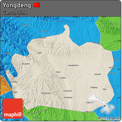 Shaded Relief Map of Yongdeng, political outside